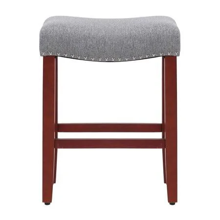 Westintrends 24 inch inch Upholstered Linen Bar Stool with Nailhead TRIM - Cherry/Gray, Size: One Size