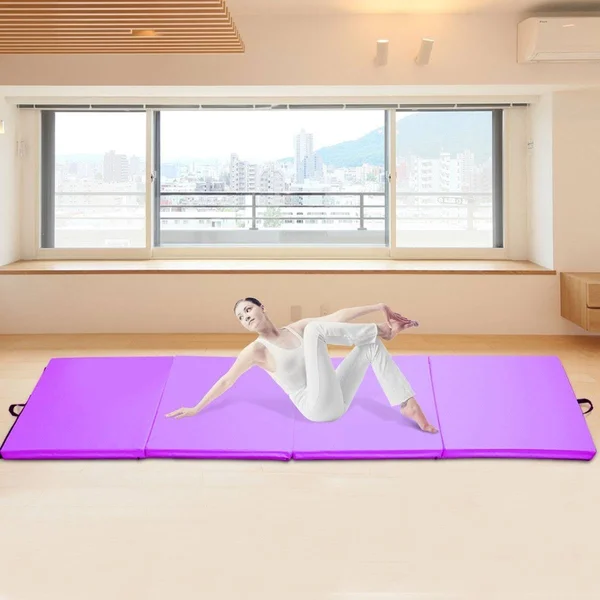 Costway 4& x 10& x 2x22 Thick Folding Panel Aerobics Exercise Gymnastics Mat-Purple