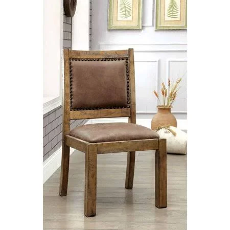 Furniture of America Giovani Industrial Leatherette Dining Chair, Rustic Pine, 2pk