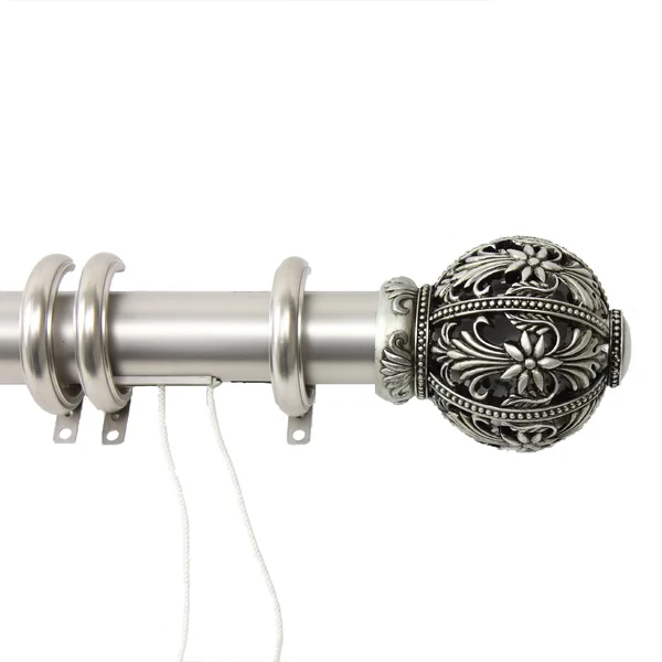 Rod Desyne Decorative Traverse Rod with Rings Lacey Finial - Satin Nickel