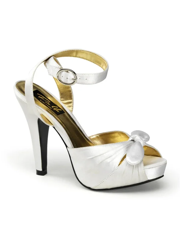 Pin Up Couture BETTIE-04, 4 1/2 inch Retro Satin Sandal - Ivory 9