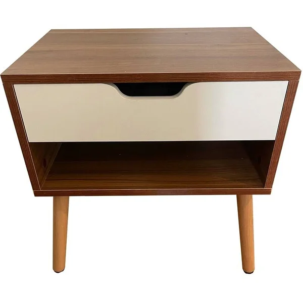 Pemberly Row Modern 1 Drawer End Table with Solid Wood Legs in Walnut and White - PR-4753-2087673
