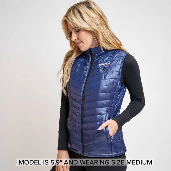 Women's Quad-Zone Insulated Heated Puffer Vest - Roam 2.0 - Navy S - Venture Heat