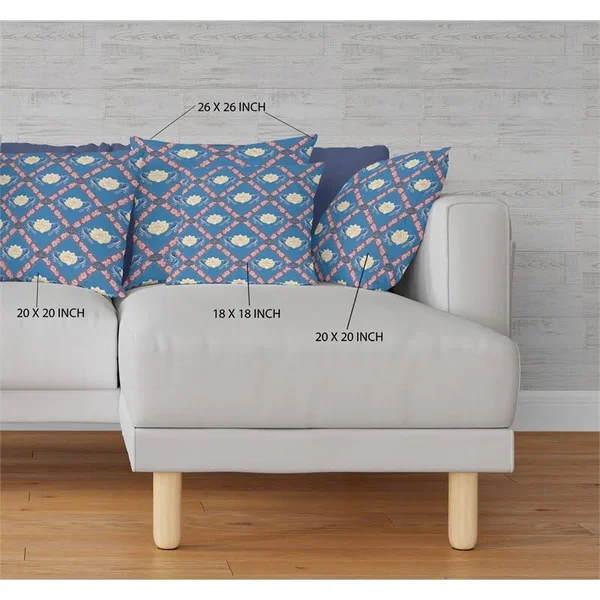 Lotus Peacock Rose Broadcloth Zippered Pillow Blue Yellow Pink 26x22x26x22