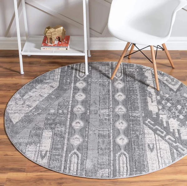 Southwestern Grand Canyon Aztec Area Rug 4 ft Square - Gray