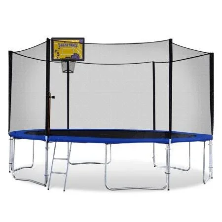 Exacme Backyard Trampoline with Rectangular Basketball Hoop and Enclosure - High Weight Limit, T13+bh07ye, Size: 13ft Frame, Yell