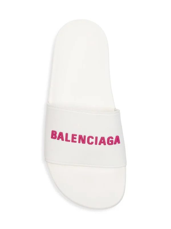 Balenciaga Logo Pool Slide Sandals - White, Women's, 41EU, Sandals Slides