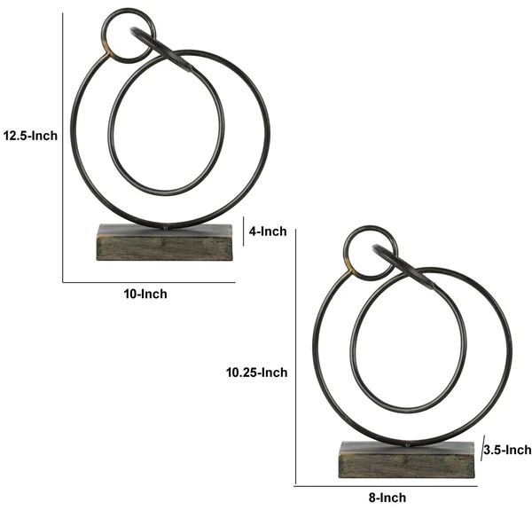 Metal Abstract Sculpture with Rectangular Base - Set of Two, Gray