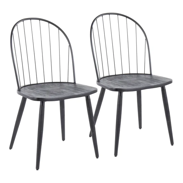 Riley High Back Chair - Black Metal - Black Wood - Set of 2
