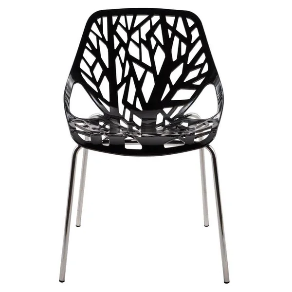 LeisureMod Modern Asbury Dining Chair with Chromed Legs - Black, Set of 2