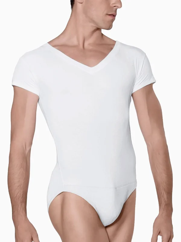 Wear Moi Boys Altan V Neck Short Sleeve Leotard in Black S WM217C