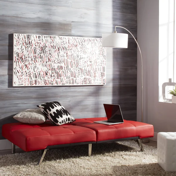 Abbyson Aspen Bonded Leather Foldable Futon Sleeper Sofa, Red