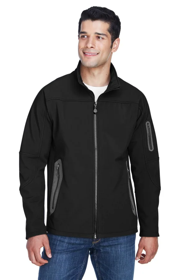 North End 88138 Men's Three-Layer Fleece Bonded Soft Shell Technical Jacket - Black, 5XL