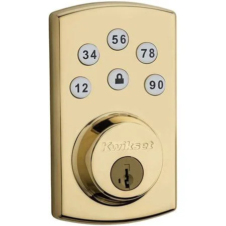 Kwikset 907 Powerbolt 2.0 Electronic Deadbolt Featuring SmartKey in Polished Brass, Size: 1 Pack