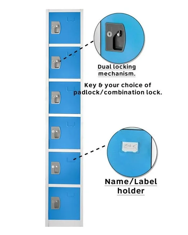 AdirOffice Large Locker w/ 6 Doors & 6 Hooks, Blue 629-206-BLU
