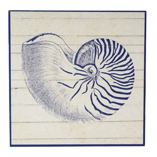 Indigo Blue Nautilus Wood Wall Art