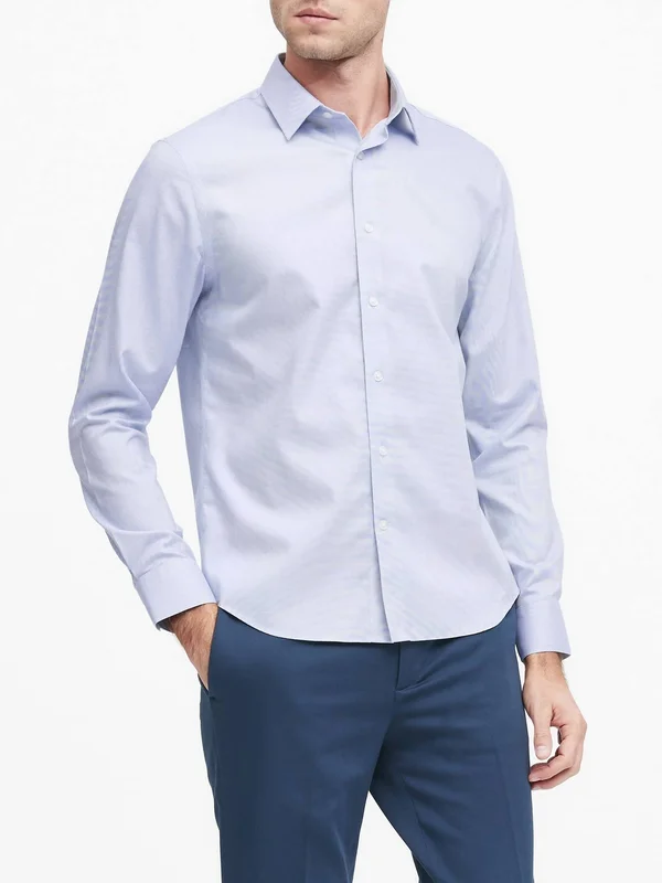 Banana Republic Men's Untucked Slim-Fit Non-Iron Dress Shirt Basic Blue Size S