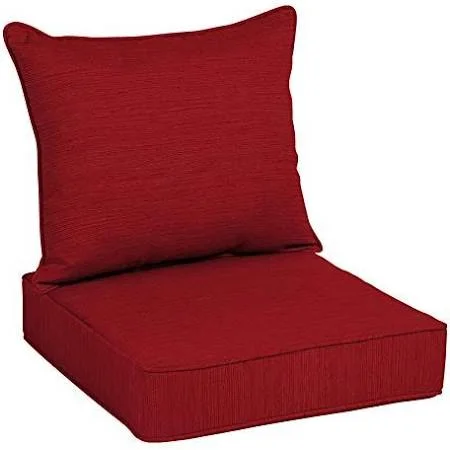 Allen + Roth 2-Piece Priscilla Stripe Red Deep Seat Patio Chair Cushion - Set of 2