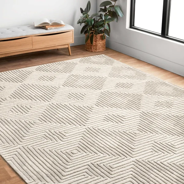 Alexander Home Kanarra Hand-Tufted Diamond Farmhouse Wool Area Rug - 9&3x22 x 13& - Grey - Silver