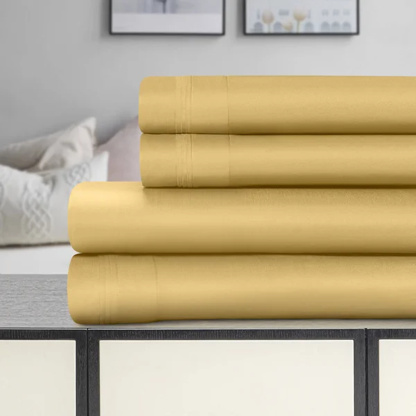 Luxor Treasures Egyptian Cotton Solid Sheet Set - Gold, Queen