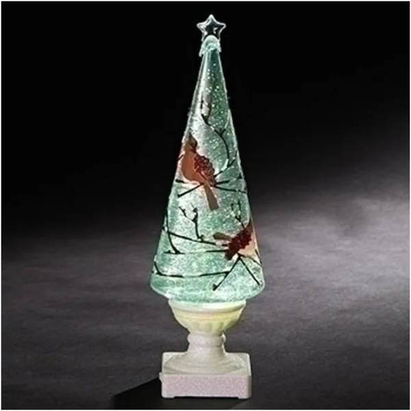 Roman 13.25x22 White and Red Decorative Cardinal Printed LED Painted Swirl Tree 32797849