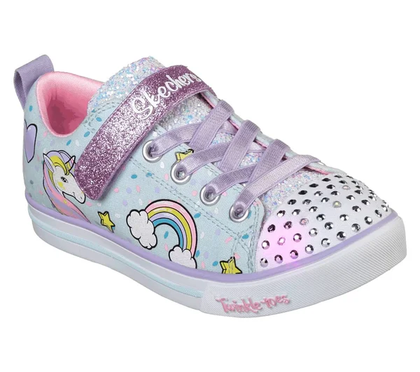 Skechers Girls& Twinkle Toes Shuffles Sparkle Lite Sneaker, Size: 1, Light Blue/Multi