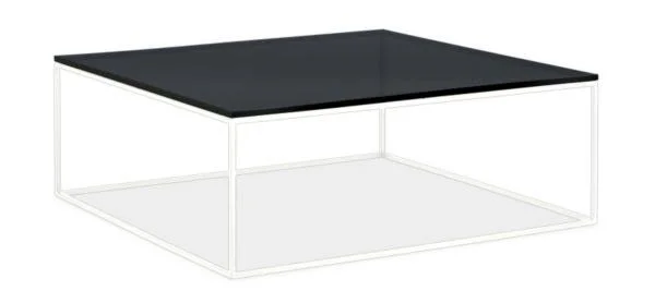 Room & Board, Modern Tyne 40W 40D 15H Square Coffee Table, Smoke Tempered Glass Top w/ White Base