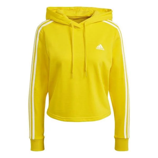 Adidas Women's Essentials 3-Stripes Cropped Hoodie, Small, Yellow