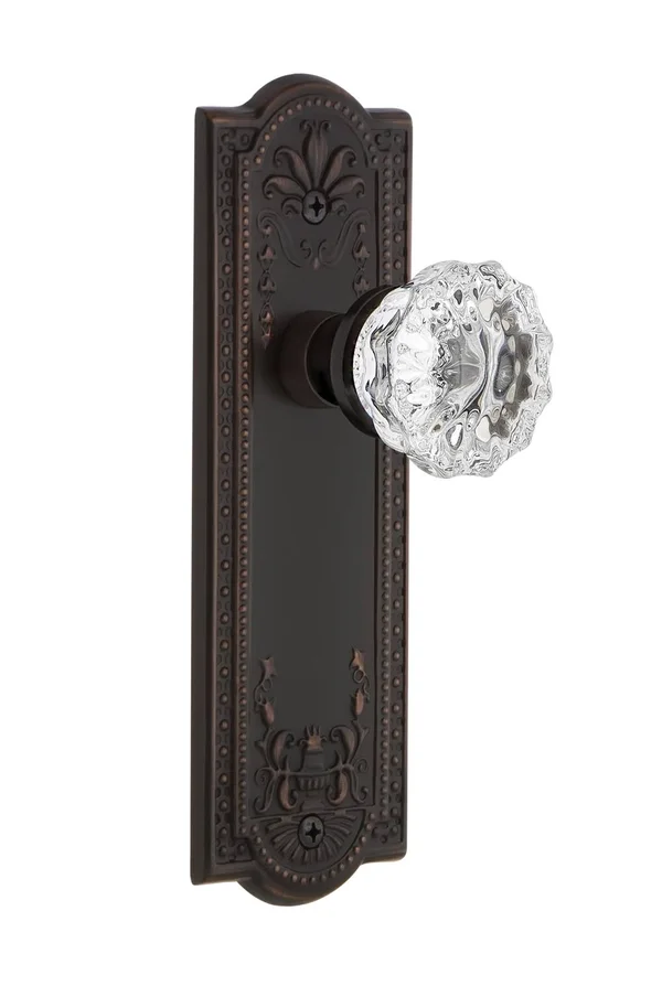 Nostalgic Warehouse 700569 Meadows Plate Single Dummy Crystal Glass Door Knob, Timeless Bronze