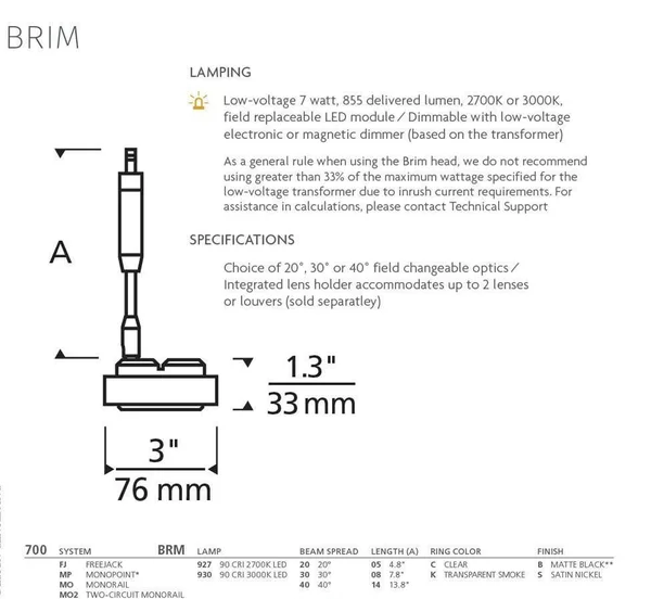 Tech Lighting 700MPBRM9274014KS Brim Head