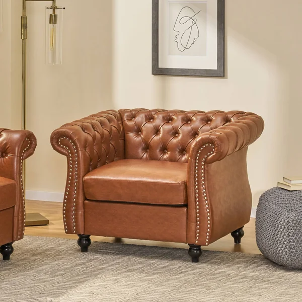 Christopher Knight Home Lucine Traditional Chesterfield Club Chair - Cognac Brown, Dark Brown