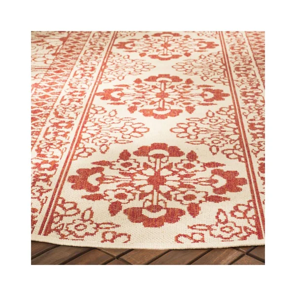 Safavieh Beach House Red/Cream 4 ft. x 4 ft. Damask Floral Indoor/Outdoor Round Area Rug