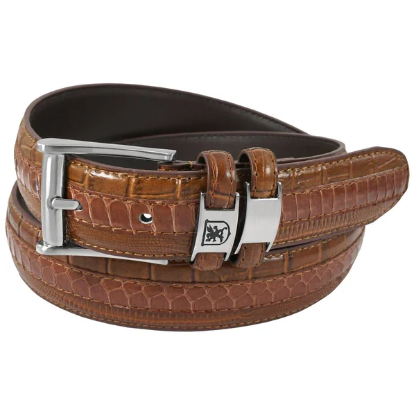 Stacy Adams 35mm Cognac Tri-Leather Embossed - Croc, Lizard, Snake Belt - Tan - 38