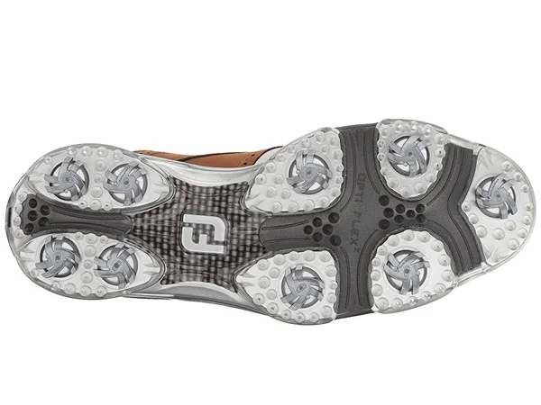 DryJoys Men's Tour Golf Shoes Spiked Saddle in White, Bomber Taupe Size 9 N