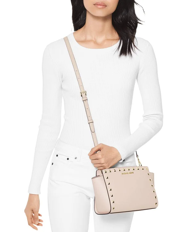 Michael Kors Selma Stud Medium Messenger Pearl Grey/Silver