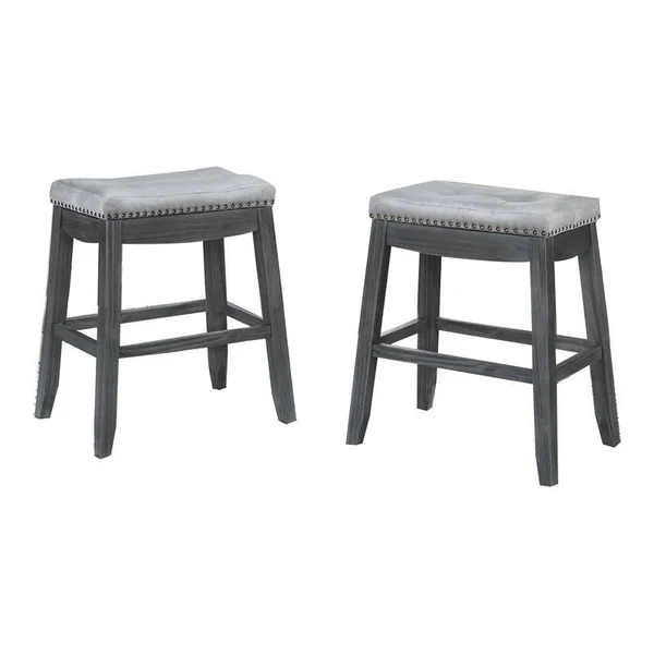 Bella Esprit 24x22 Counter Height Solid Wood Saddle Stools in Gray (Set of 2)