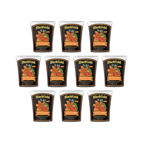 SunGro SUGRBG2 Black Gold Natural & Organic Potting Soil Bag Plus Fertilizer - 2 Cubic Feet (10 Pack)