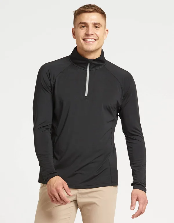 UPF 50+ Sun Protective Long Sleeve Quarter Zip Top for Men, Solbari Black
