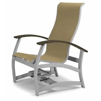 Belle Isle Marine Grade Sling Hidden Motion Chat Patio Chair Telescope Casual Frame Finish: Textured Silver - Fabric: Bailey, Arm