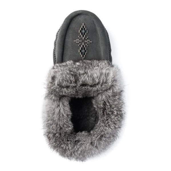 Genuine Rabbit Fur Trim Traveler Moccasin