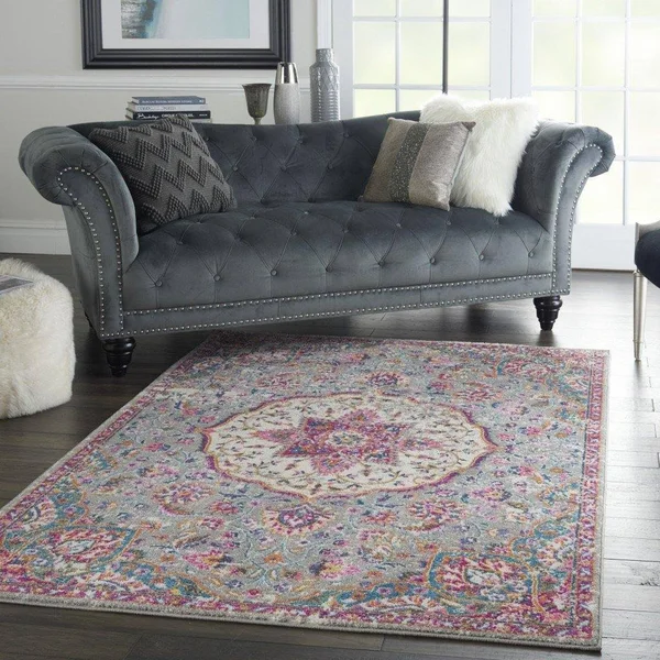 4 x 6 Gray and Pink Medallion Area Rug