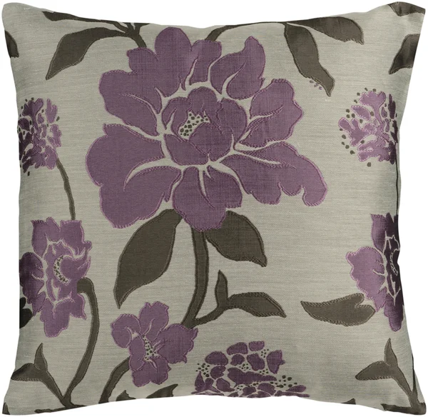 Transitional 22x22 x 22x22 Purple Woven Polyester Floral Throw Pillow