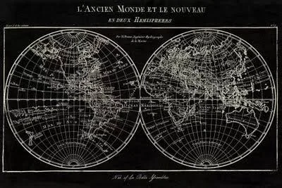 Framed Poster Prints - Map of The World Black by Sue Schlabach ( Maps art)
