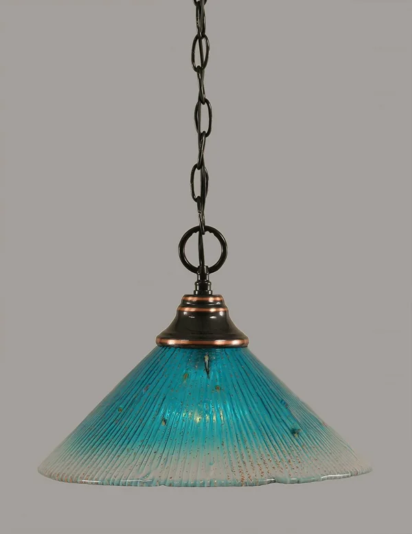Toltec Lighting 10-BC-448 Chain Hung Pendant with 12x22 Teal Crystal Glass, Black