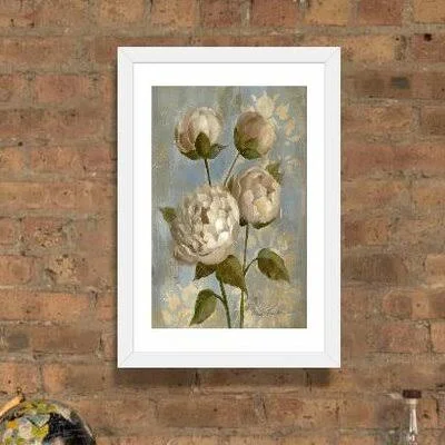 &Peony on Soft Blue& by Silvia Vassileva Print East Urban Home Format: Gold Framed Canvas, Size: 60x22 H x 40x22 W x 1.5x22 D
