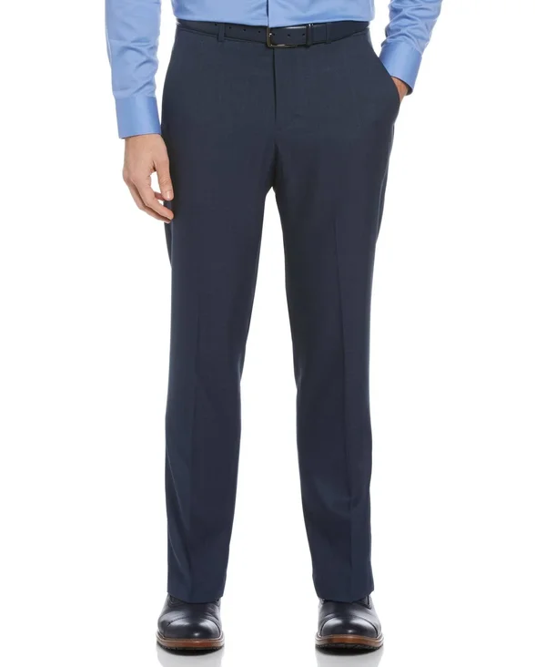 Perry Ellis Men's Modern Fit Heather Plaid Portfolio Dress Pants in Mood Indigo/Blue - Size 34 x 30, 100% Polyester