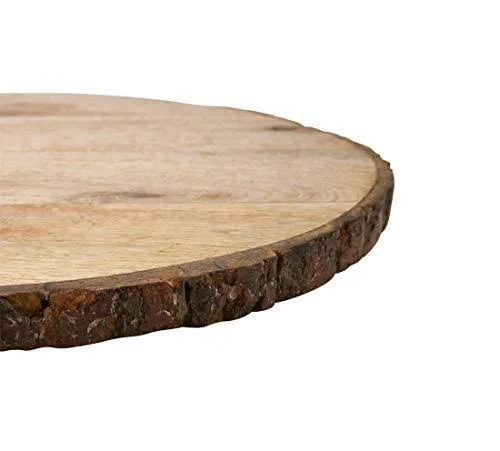 Fennco Styles Bark Edge Wood Grain Decorative Charger Plates 14x22 Round, Set of 4 – Natural Mango Wood Table Chargers for Banqu