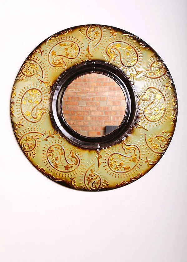 Urbanest Mid Century Modern Round Wall Decor Mirror, 30x22 Diameter, Green Copper
