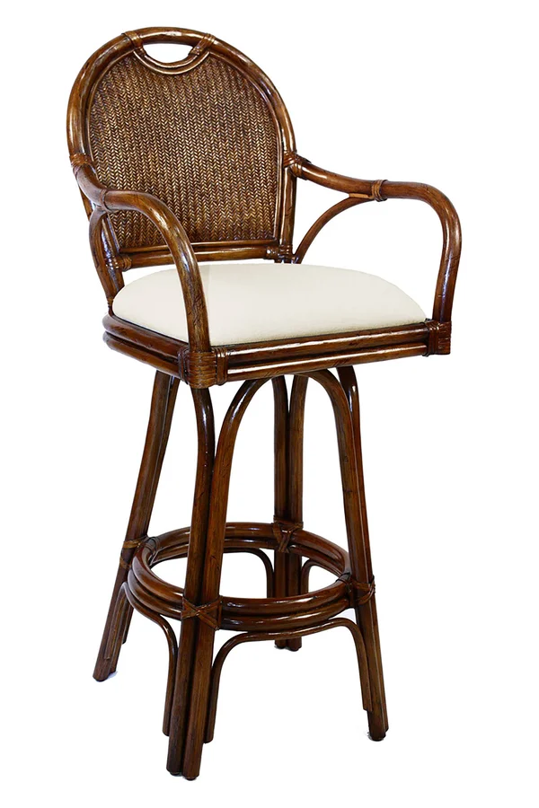 Classic Indoor Swivel Rattan & Wicker 30x22 Barstool in TC Antique Finish - Hospitality Rattan Home 109-6197-TCA-B/SU-732