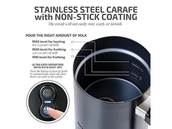 Ovente Electric Double Wall Insulated Milk Frother, Black FR3608B - 4oz/8oz